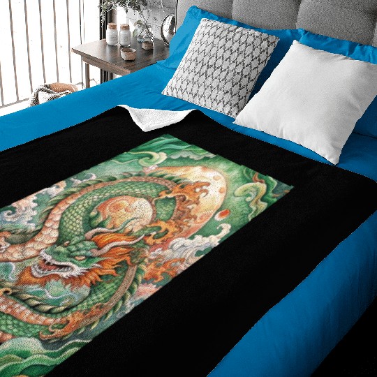 Traditional Chinese Dragon Ink Style Baby Blankets