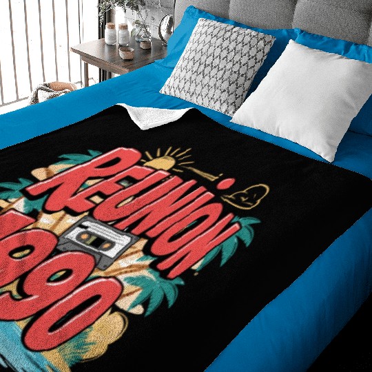 Retro Reunion 1990 Cassette Tape Sunset Beach Baby Blankets