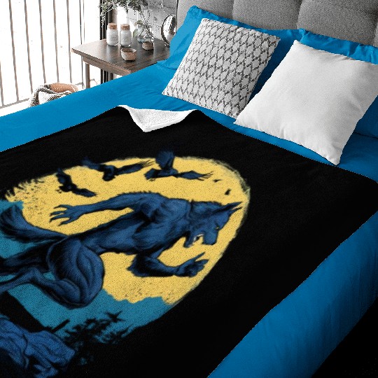 Running Werewolf with Crows Baby Blankets
