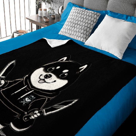 Hand-Drawn Style Shiba Inu with Knives Baby Blankets