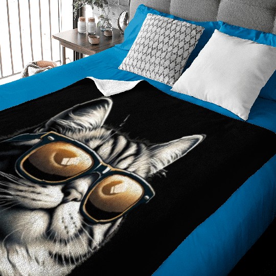 Cat in Gold Shades Baby Blankets