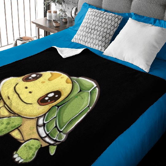 Adorable Smiling Turtle Character Baby Blankets
