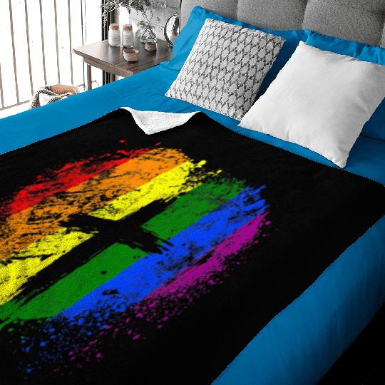 Rainbow Heart with Cross Gay Pride LGBT Christian Baby Blankets