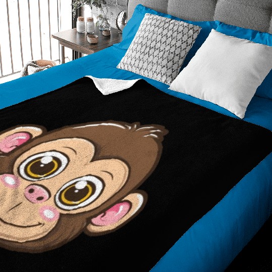 Adorable Monkey Face With Big Eyes Baby Blankets