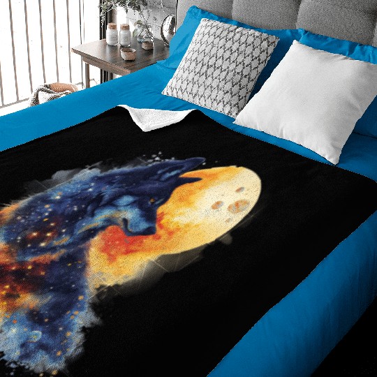 Watercolor style Cosmic Wolves clipart bundle , Baby Blankets