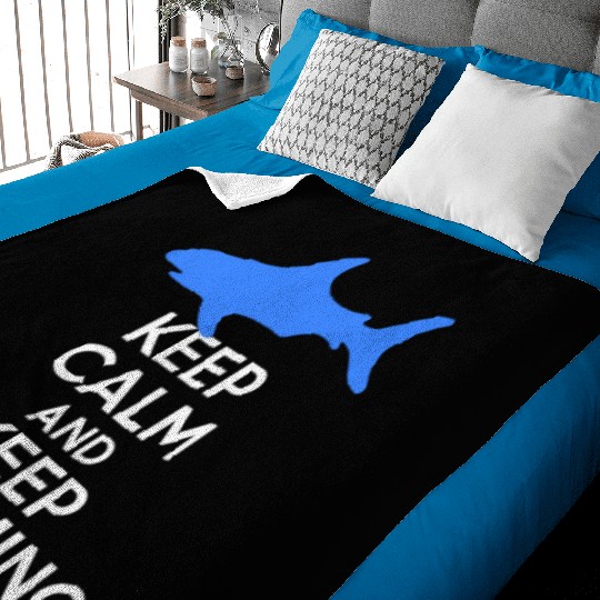 Keep Calm And Keep Swimming With Shark Freestyle Baby Blankets