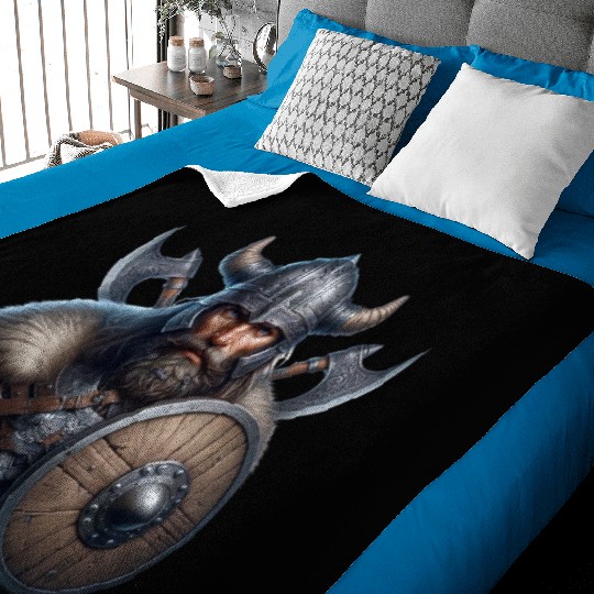 Fierce Viking Warrior with Shield and Axes Baby Blankets