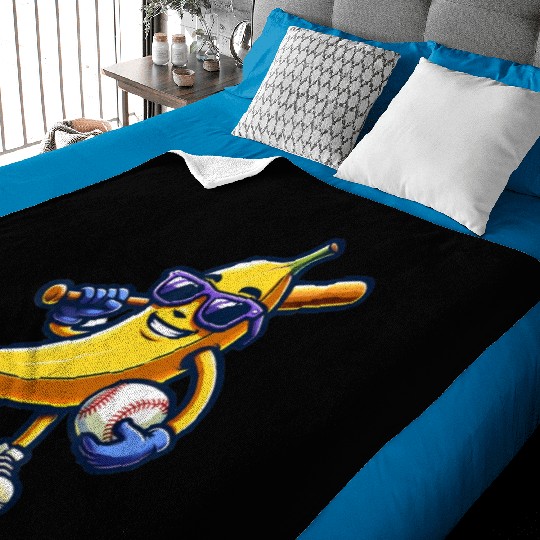Banana Playing Baseball Fruit Lover Baseball Playe Baby Blankets