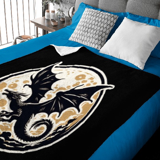 Mystical Dragon Silhouette Against Full Moon Baby Blankets