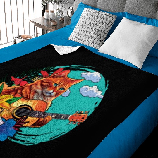 Musician Cat Plays Guitar Instruments Rock Aloha Baby Blankets
