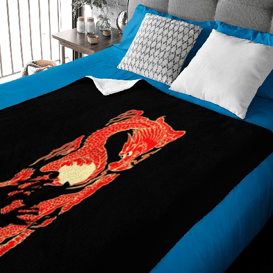 Japanese Dragon Sunset Tattoo Baby Blankets