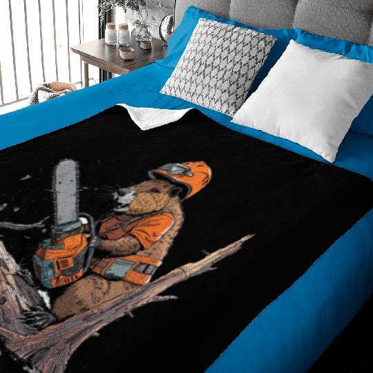 Beaver Lumberjack Chainsaw Baby Blankets