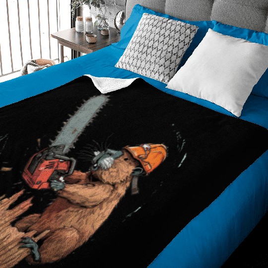 Beaver Lumberjack Chainsaw Baby Blankets
