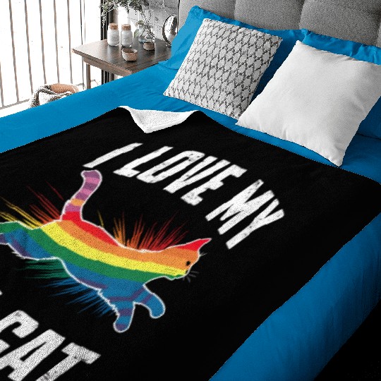 I Love My Gay Cat Funny Rainbow Pride Lgbt Baby Blankets