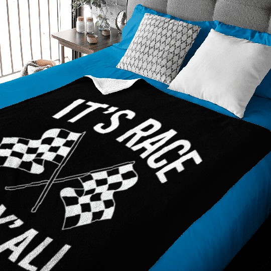 Drag Racing Racetrack Checkered Flag Race Day Baby Blankets