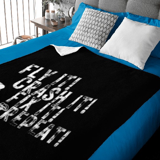 Quadcopter Fly Crash Fix Repeat Funny Drone Pilot Baby Blankets