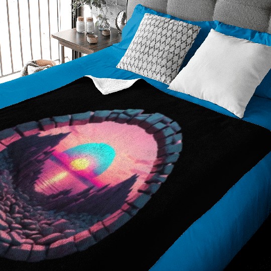 Synthwave Rocky landscape with Setting Sun Baby Blankets