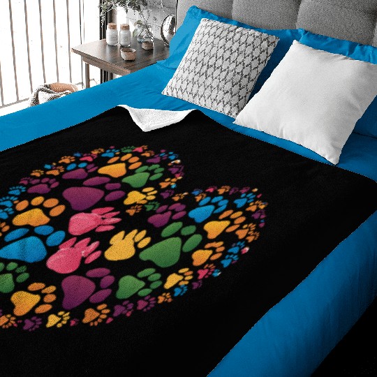 Colorful Cat Paw Prints Forming a Heart Shape Baby Blankets
