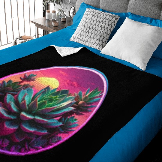 Synthwave Succulent Art Baby Blankets