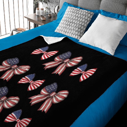 coquette bow american flag patriotic 4th Of July Baby Blankets