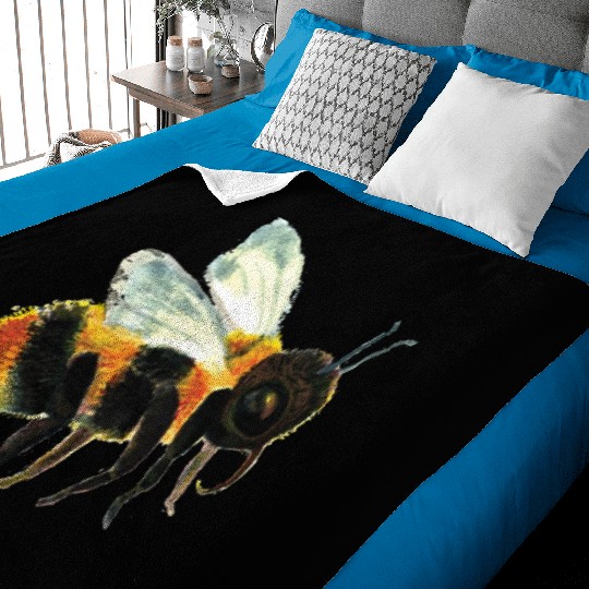 Cute Bumble Bee Flying Illustration Baby Blankets