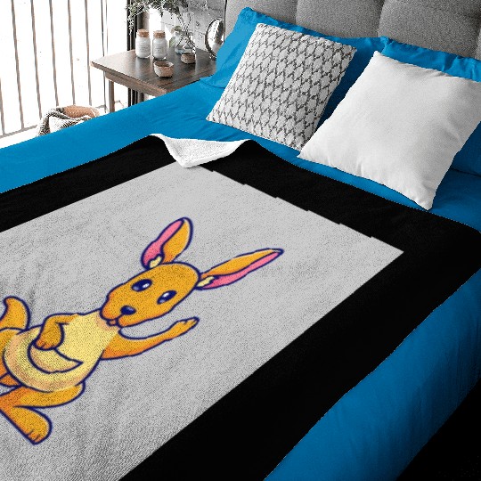 Cute Kangaroo Waving Hand: Cartoon Vector Icon Ill Baby Blankets