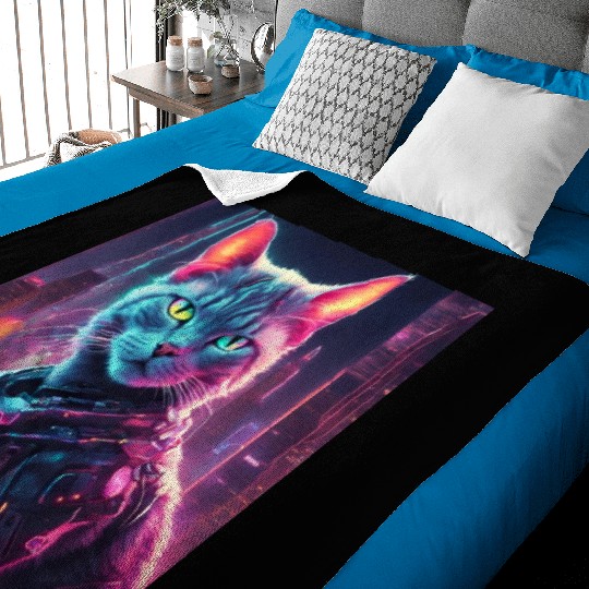 Cyberpunk Neon Cat Baby Blankets