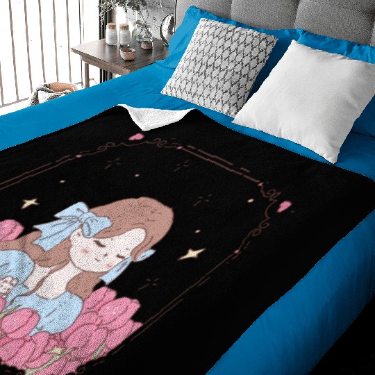 girl and tulips Baby Blankets