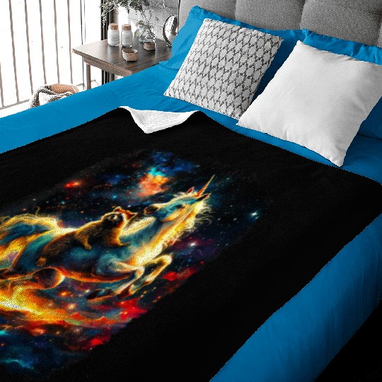 Space Raccoon Riding unicorn Baby Blankets