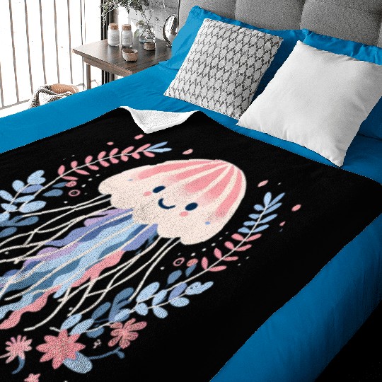 Floral Jellyfish Delight Baby Blankets