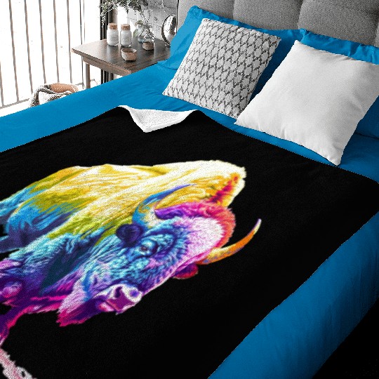 Vibrant Rainbow Buffalo Artwork Baby Blankets