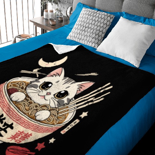 Kawaii Ramen Cat Japanese Noodles for Otaku Lovers Baby Blankets