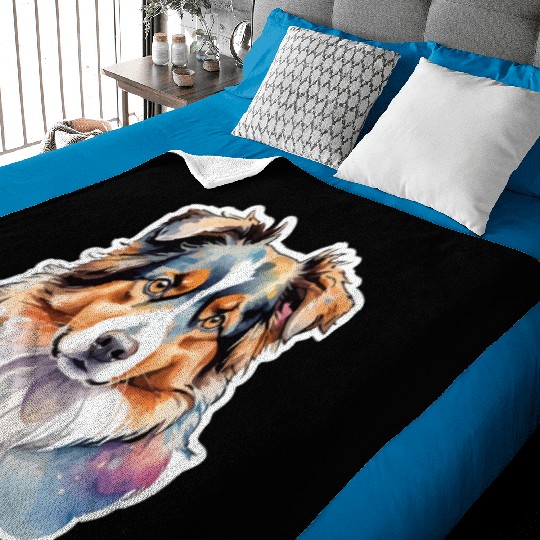Australian Shepherd Watercolor Baby Blankets