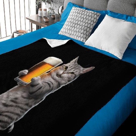 Cat Drinking Beer Realistic Baby Blankets