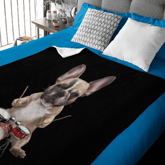 Frenchie Playing Drums Realistic Baby Blankets