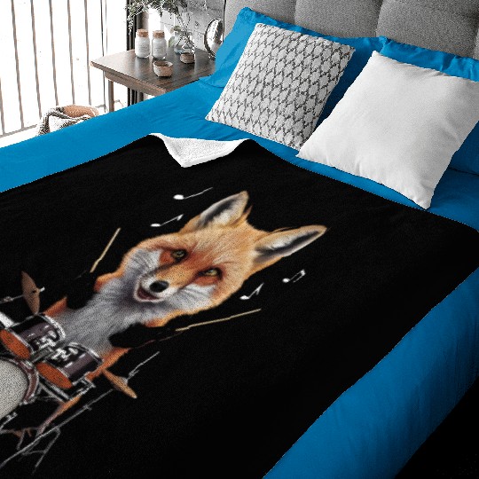 Fox Playing Drums Realistic Baby Blankets