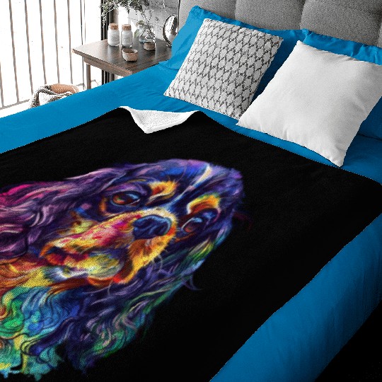 Colorful Cavalier King Charles Spaniel Portrait Baby Blankets