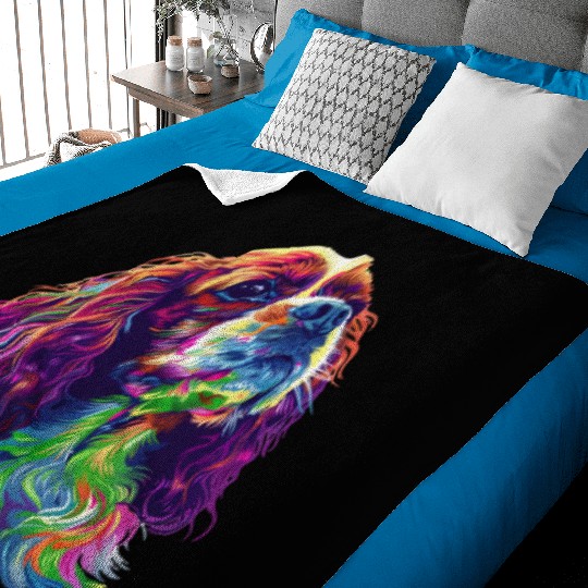 Cavalier King Charles Spaniel Illustration Rainbow Baby Blankets