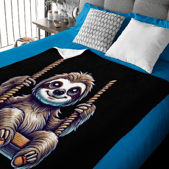 Cute sloth swing cartoon playground animal Baby Blankets