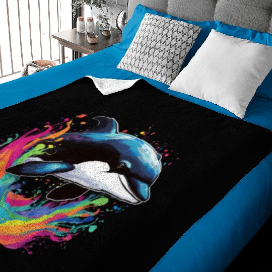 Dolphin In Ocean splash Baby Blankets
