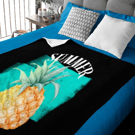 Summer Retro Pineapple Swimming Pool Vacation Gard Baby Blankets