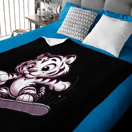 Cute Snowboarder Tiger Baby Blankets