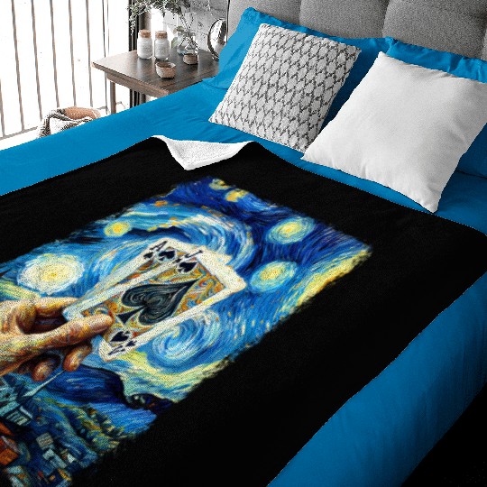 Blackjack Gambling Cards Starry Night Painting Baby Blankets
