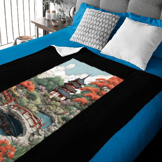 Serenity Under Cherry Blossoms- Japanese castle Baby Blankets