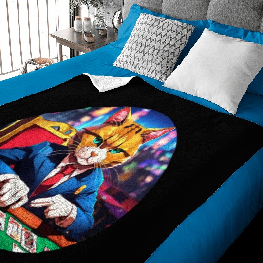 The Gambler Cat's Blackjack Night Baby Blankets