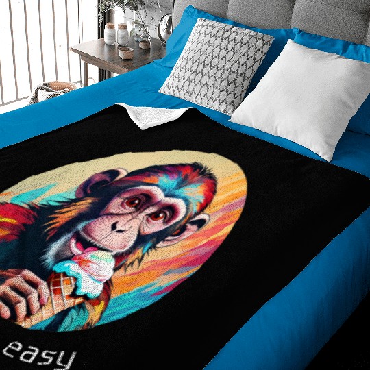 Monkey eating ice cream with a big smile Baby Blankets