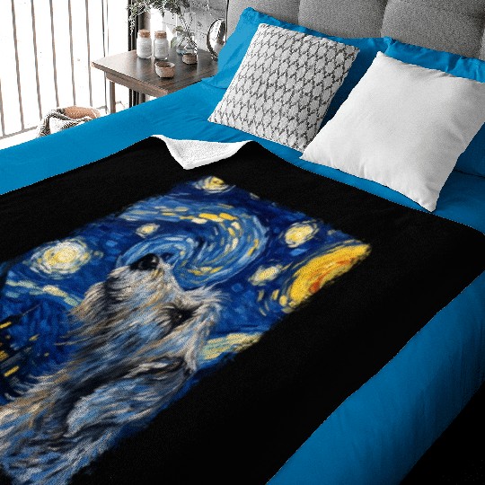 Irish Wolfhound Dog Starry Night Painting Baby Blankets