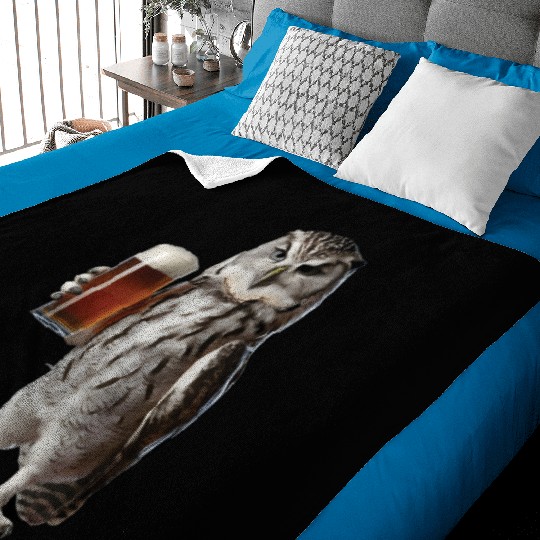 Owl Drinking Beer Realistic Baby Blankets