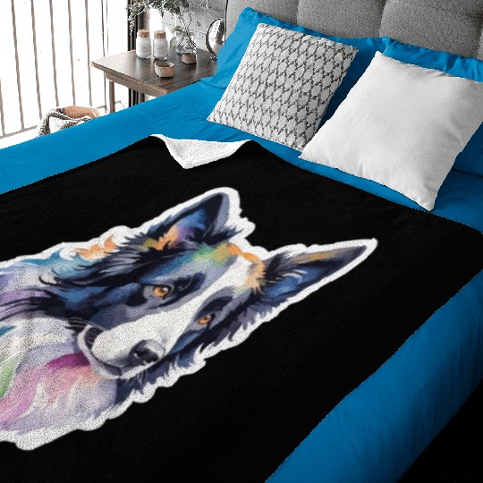 Border Collie Watercolor Baby Blankets