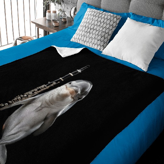 Dolphin Playing Clarinet Realistic Baby Blankets